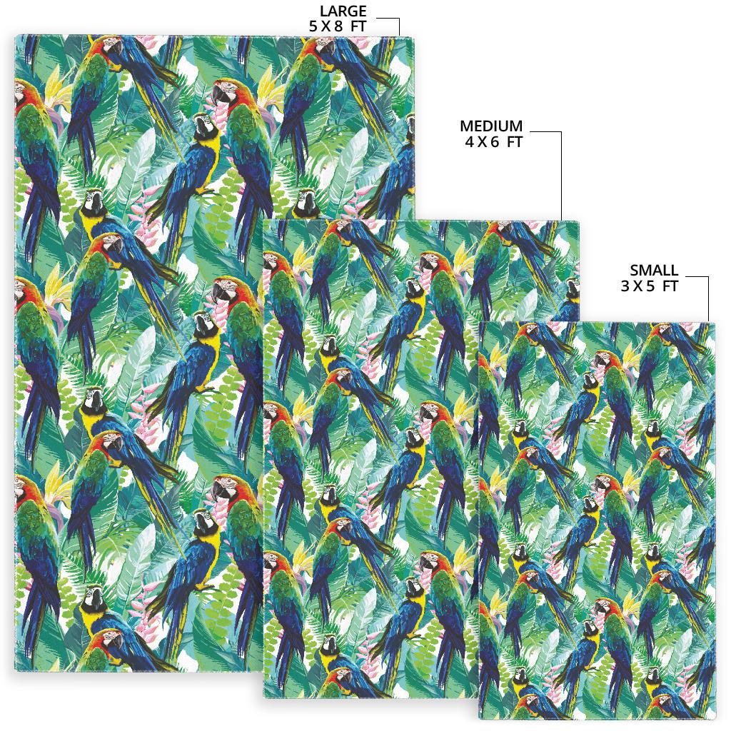 Colorful parrot exotic flower leaves Area Rug