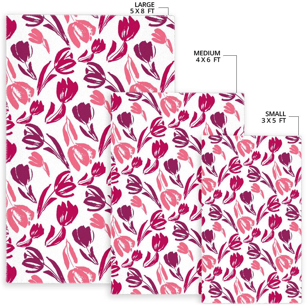 pink sketch tulip pattern Area Rug