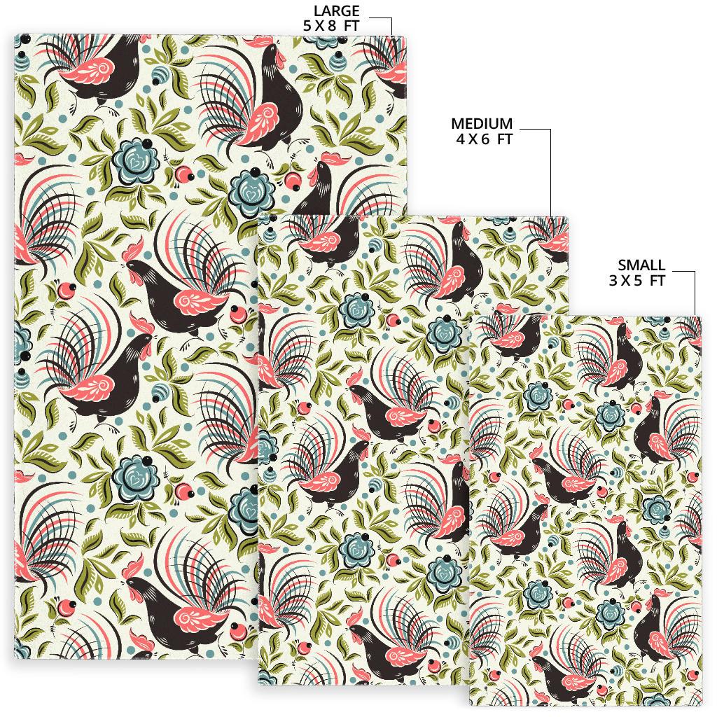 Rooster Chicken Leaves Pattern Area Rug