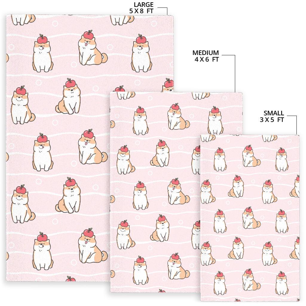Cute Shiba Inu Dog Apple pattern Area Rug