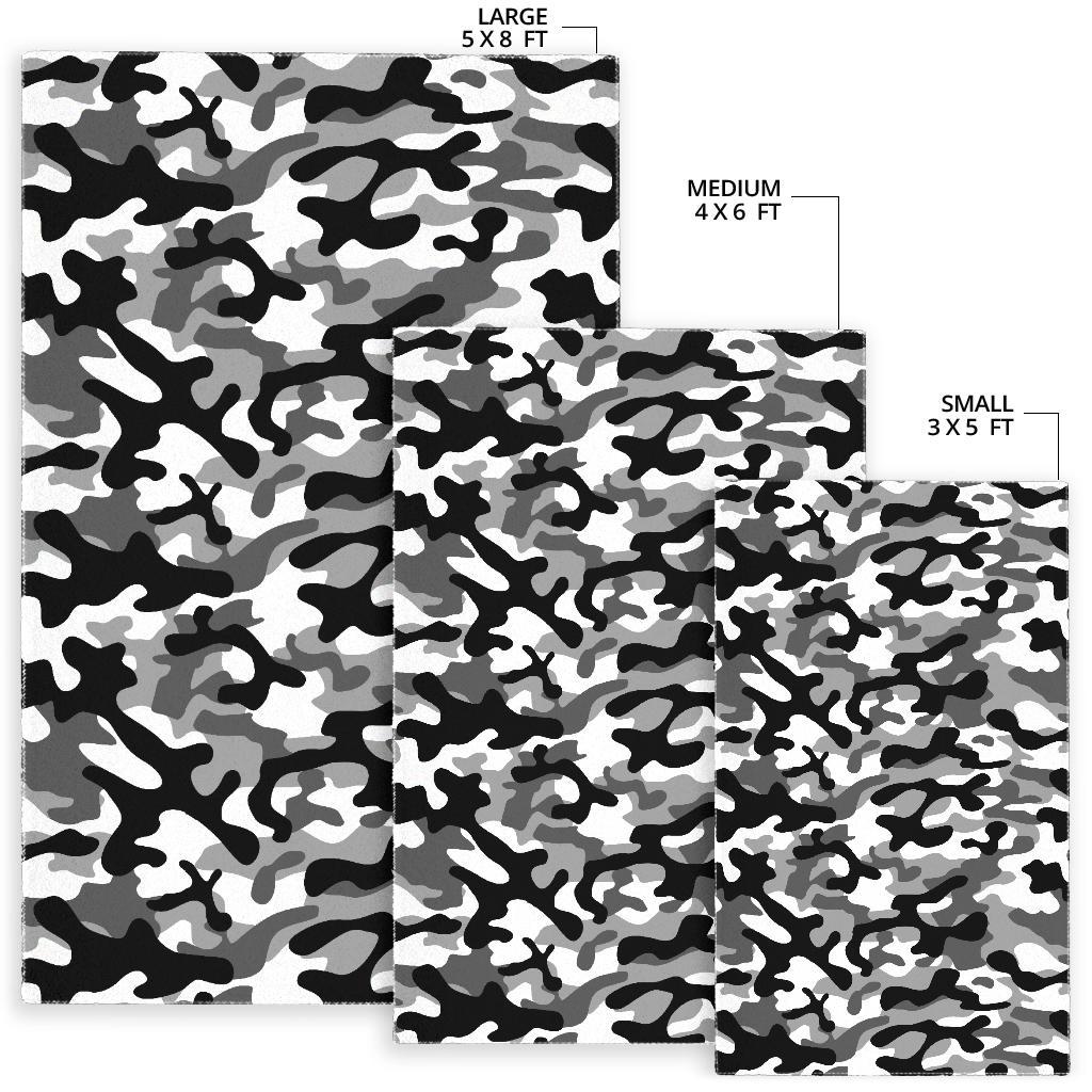 Black white camo camouflage pattern Area Rug