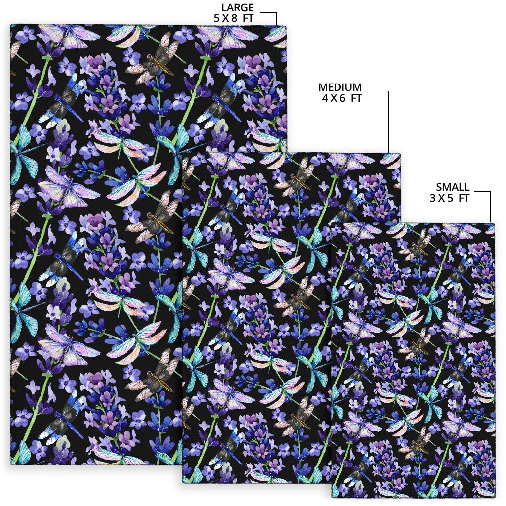 Lavender Dragonfly Pattern Print Design LV03 Area Rugs