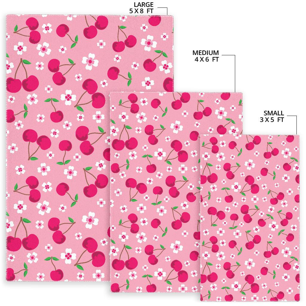 cherry flower pattern pink background Area Rug