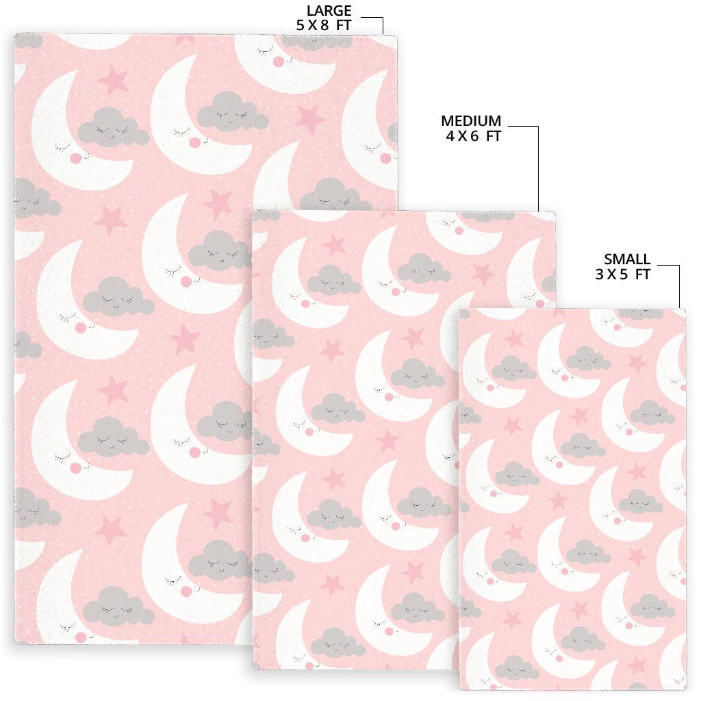 Cute moon cloud star pattern pink dot background Area Rug