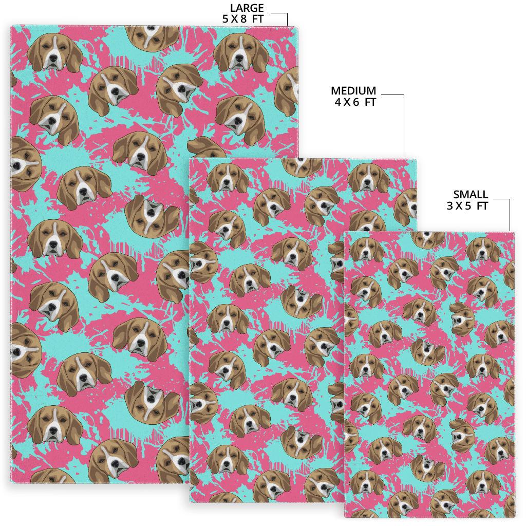 Beagle muzzles turquoise paint splashes pink pattern Area Rug