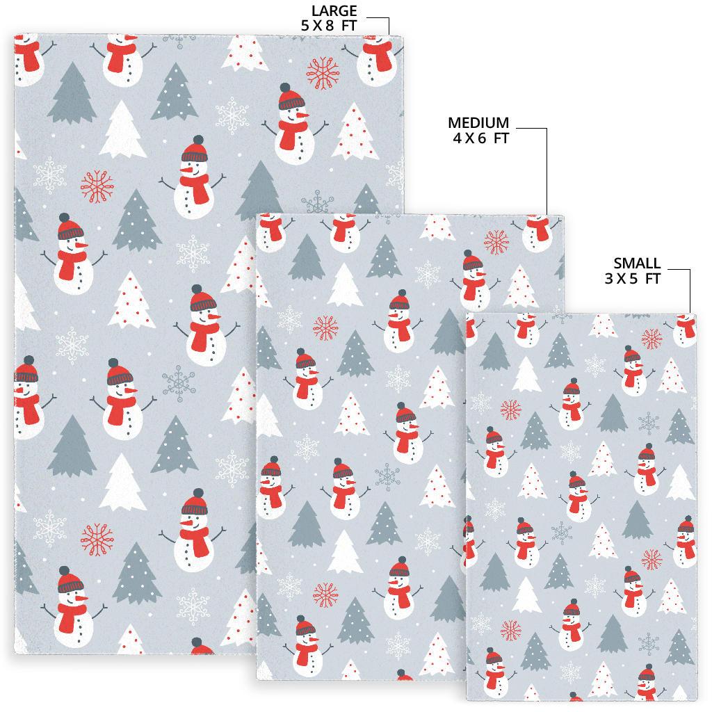 Snowman christmas  tree snow gray background Area Rug
