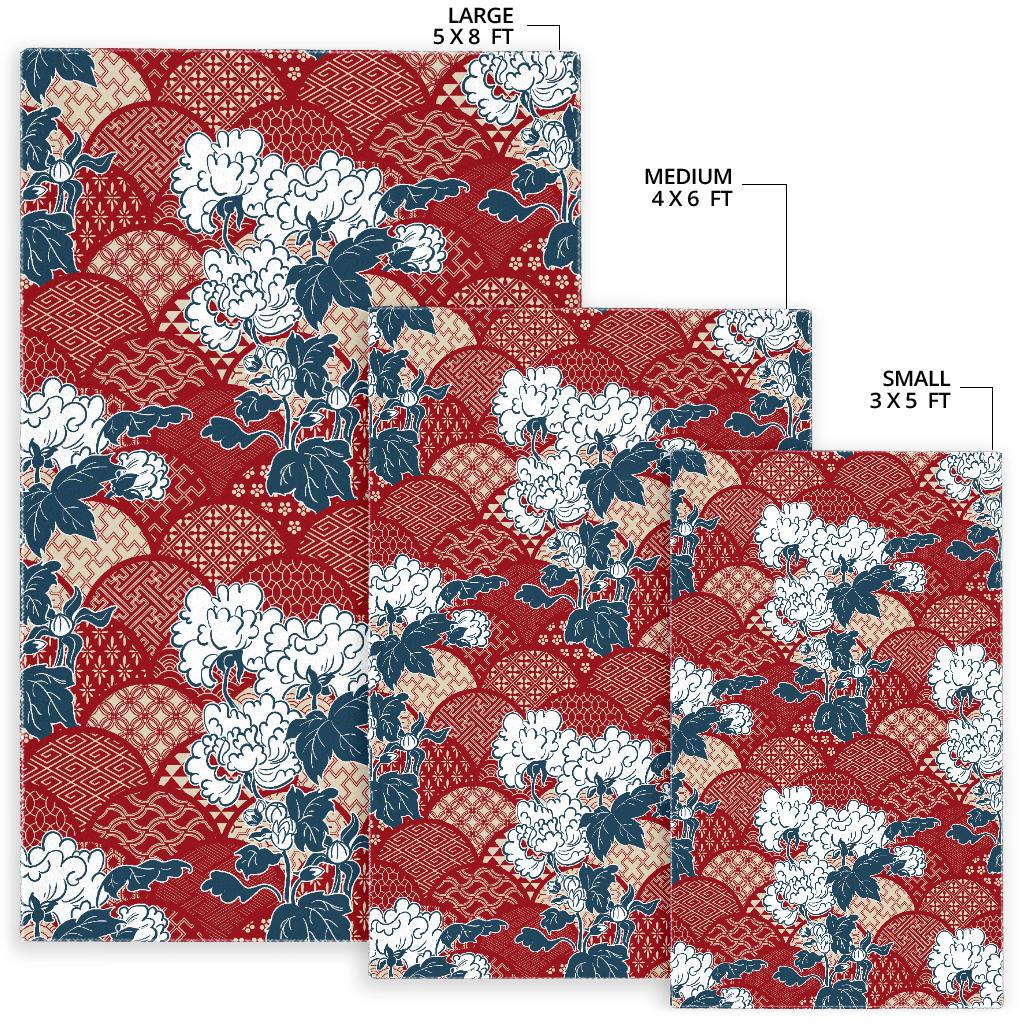 Red Theme Japanese Pattern Area Rug
