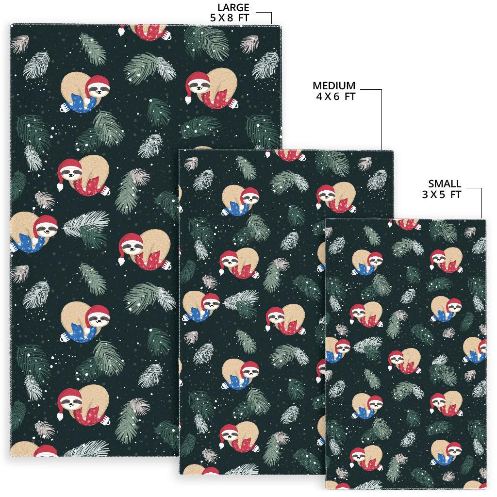 Cute sloths sleeping christmas ball santa hat pattern Area Rug