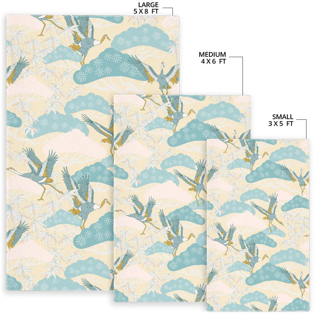 Bonsai bamboo stork japanese pattern cream theme Area Rug