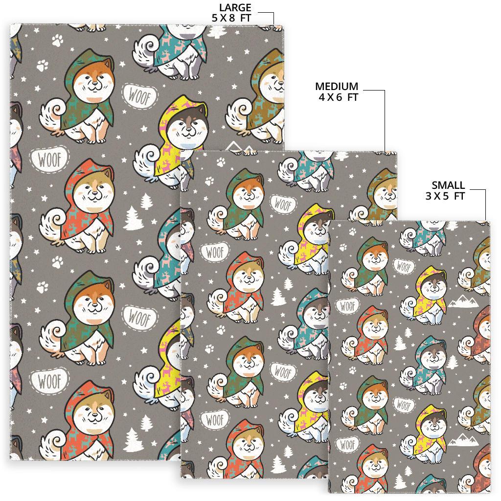 Cute Siberian Husky Raincoat Pattern Area Rug