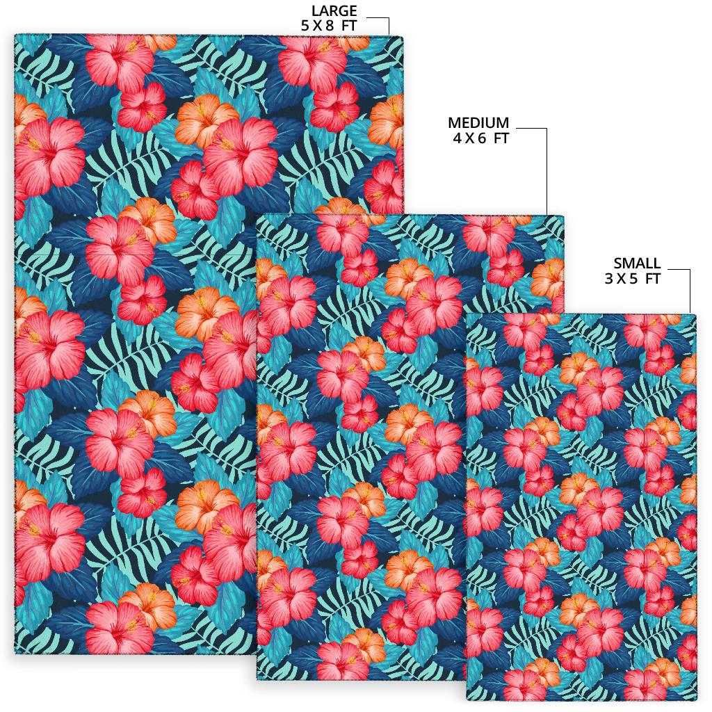 Red Hibiscus Pattern Print Design HB02 Area Rugs
