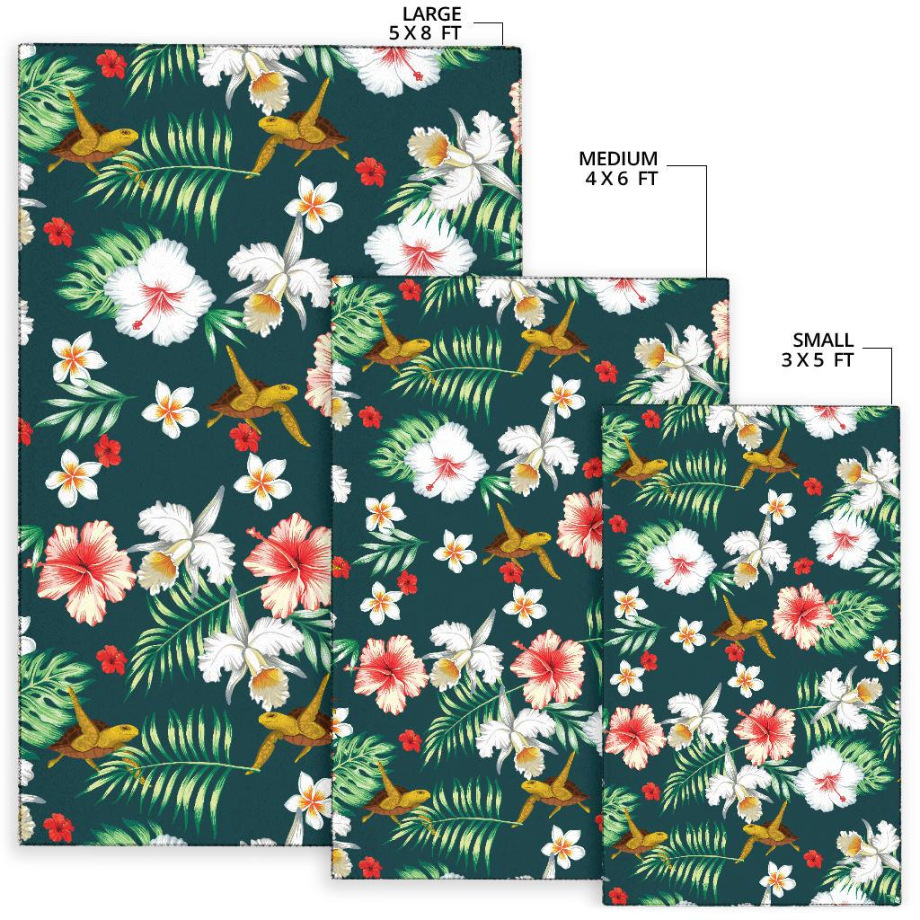 Hawaiian Flower Design with SeaTurtle Print Area Rugs
