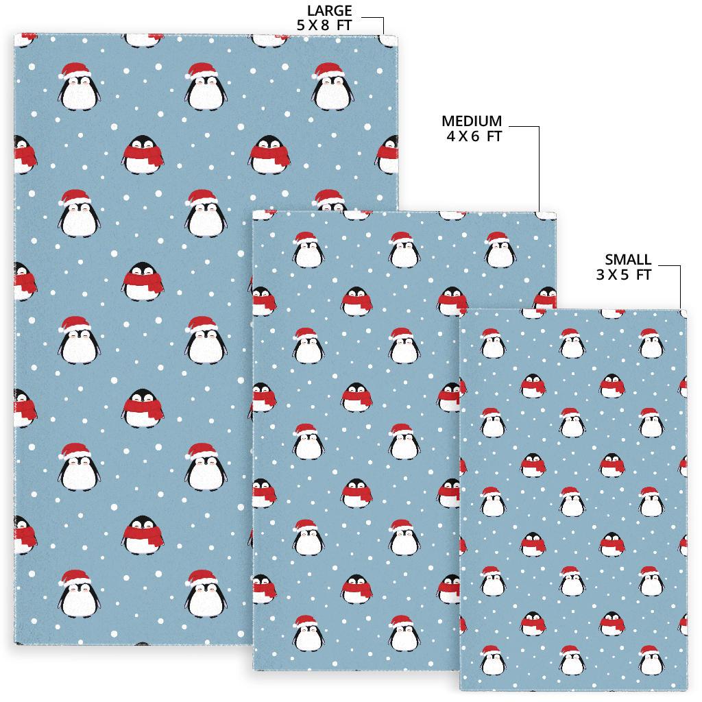 Cute penguin christmas snow pattern Area Rug