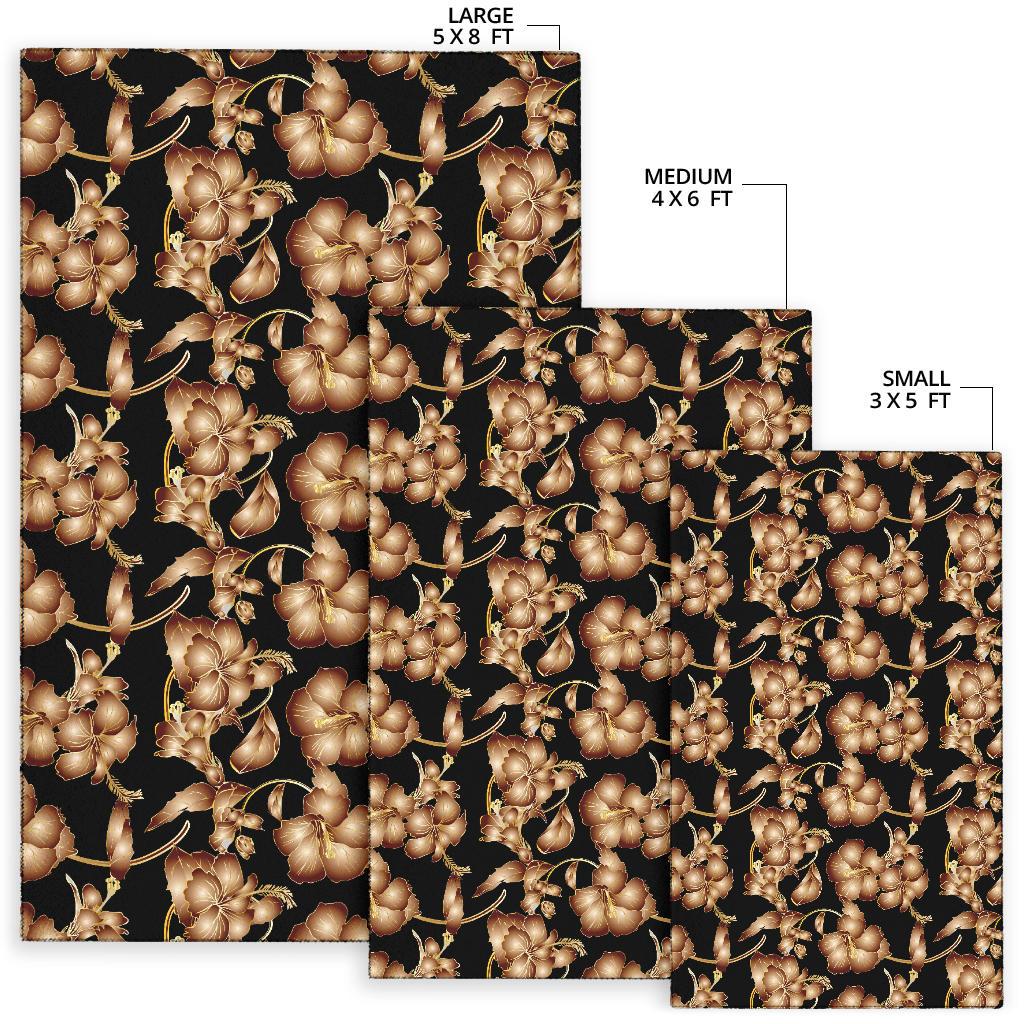 Brown Hibiscus Pattern Print Design HB06 Area Rugs