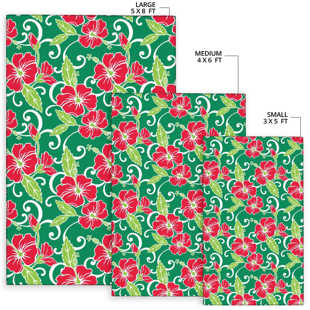 Red Hibiscus Pattern Print Design HB019 Area Rugs