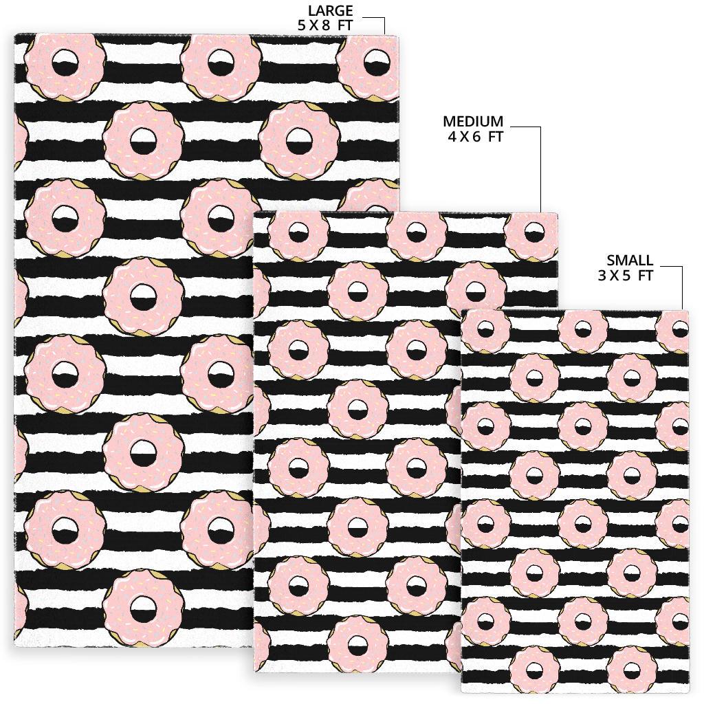 Donuts pink icing striped pattern Area Rug
