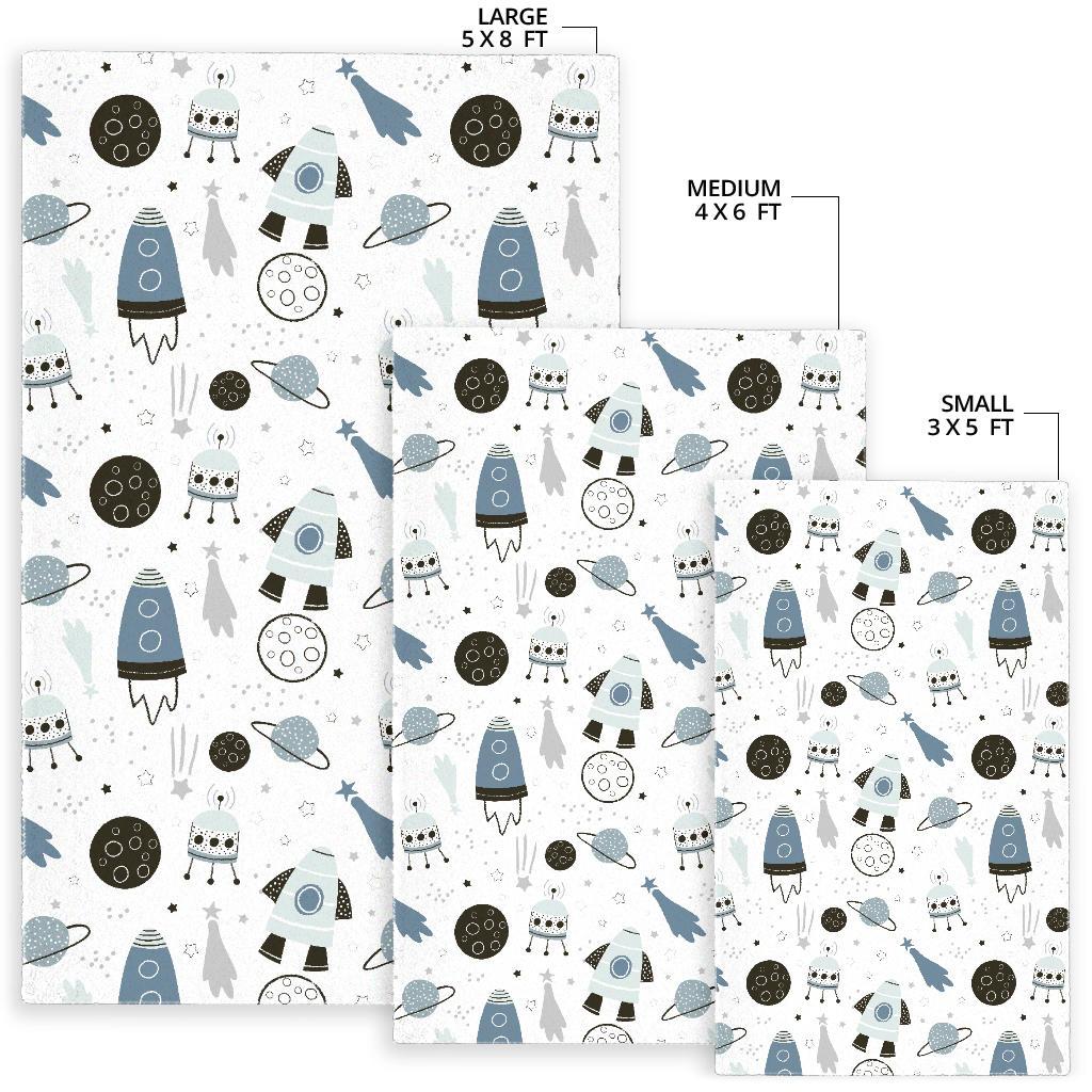 Hand drawn space elements space rocket star planet space probe Area Rug