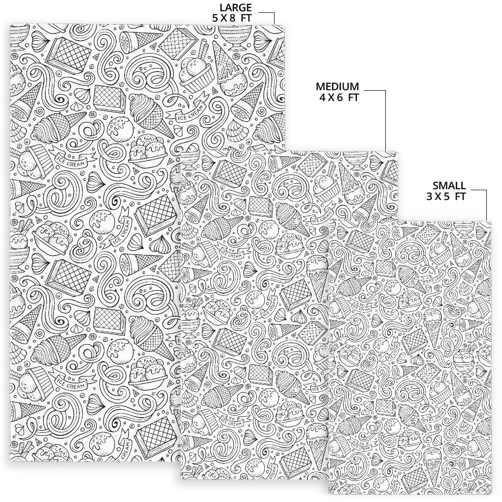 Cartoon hand drawn ice cream black white Area Rug