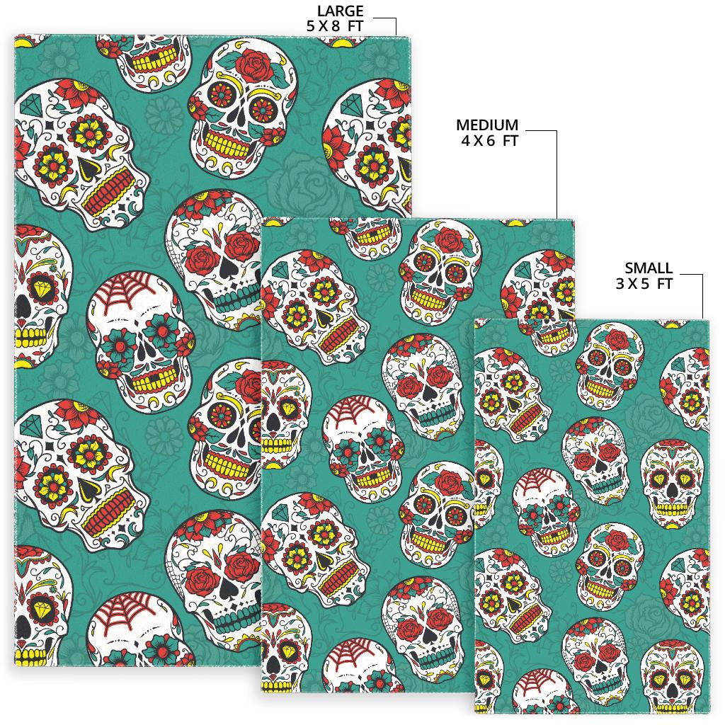 Suger Skull Pattern Green Background Area Rug