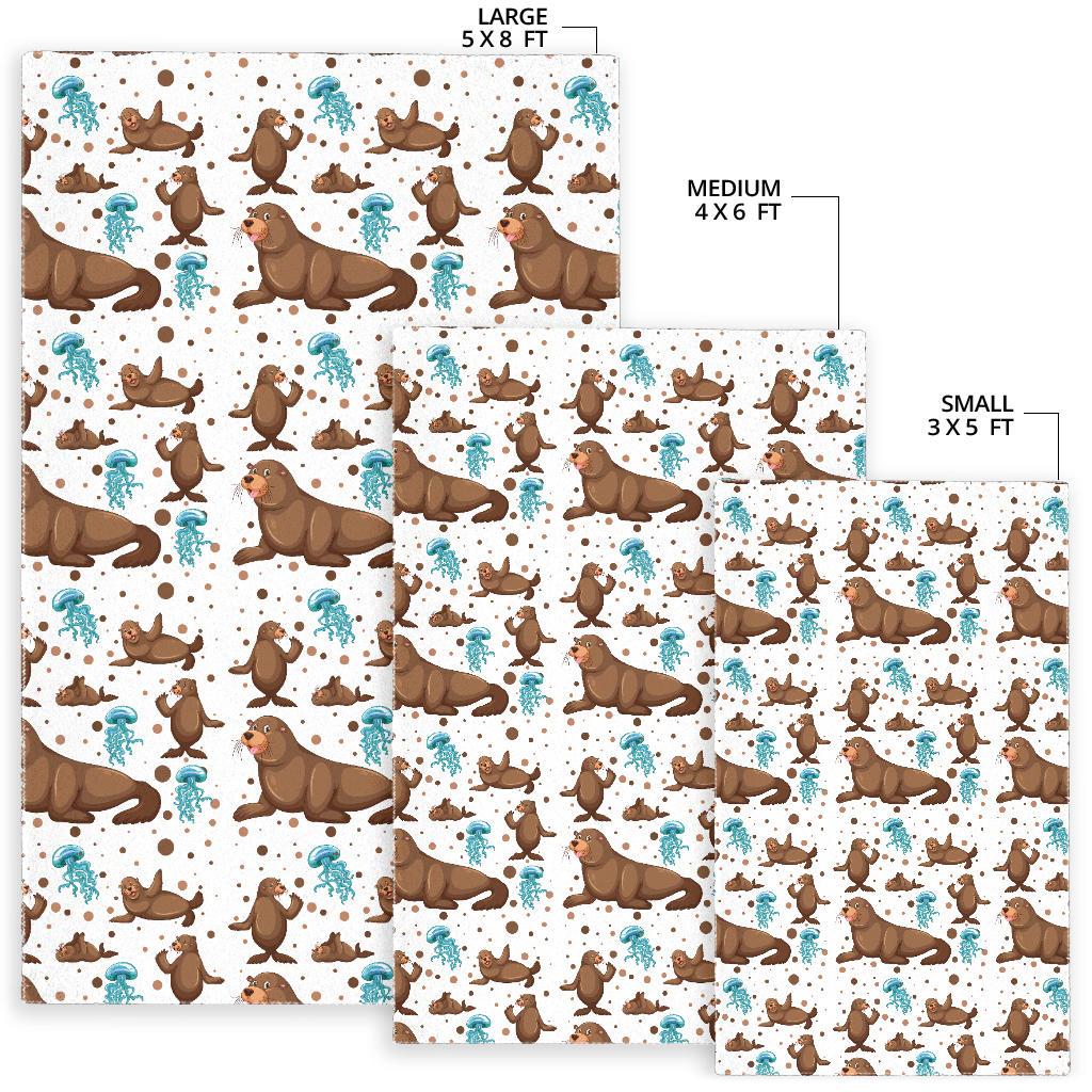 sea lion Seals jellyfish pattern Area Rug
