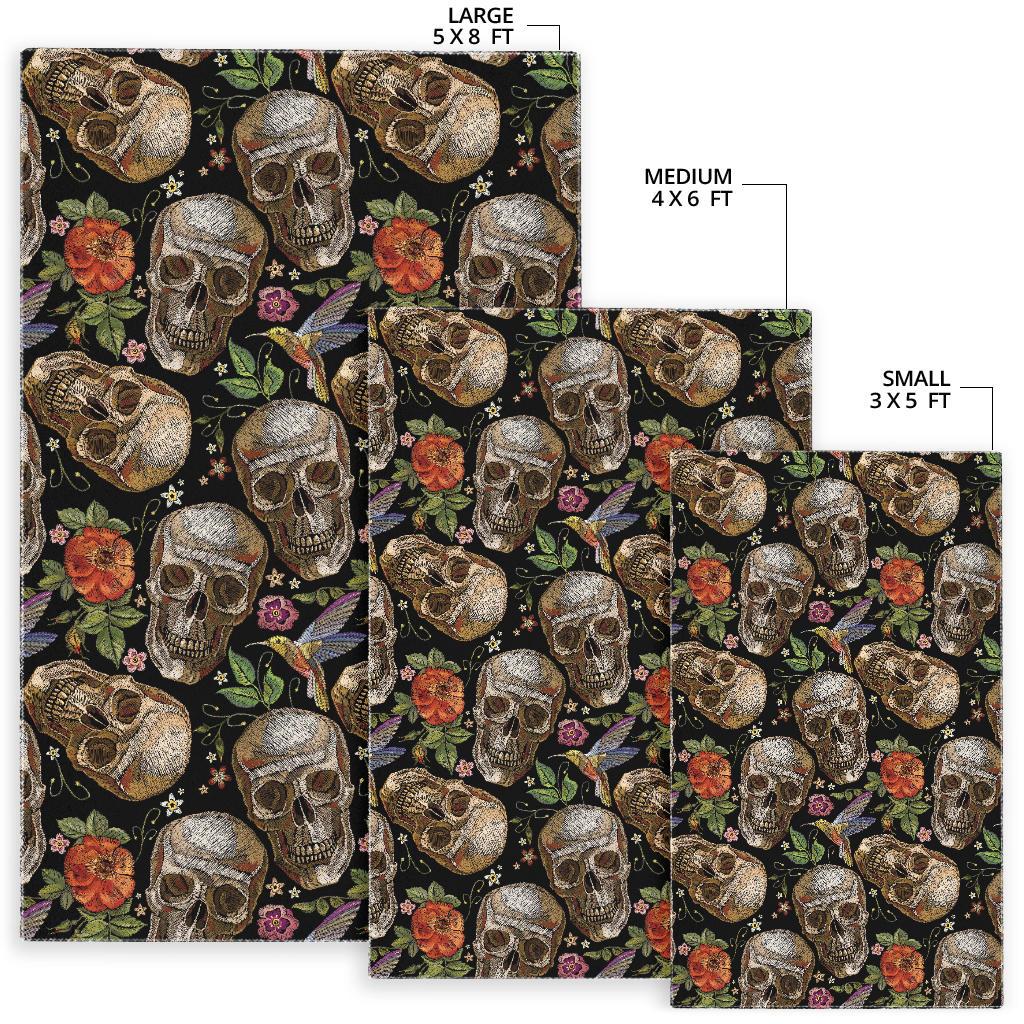 Skull rose humming bird flower pattern Area Rug