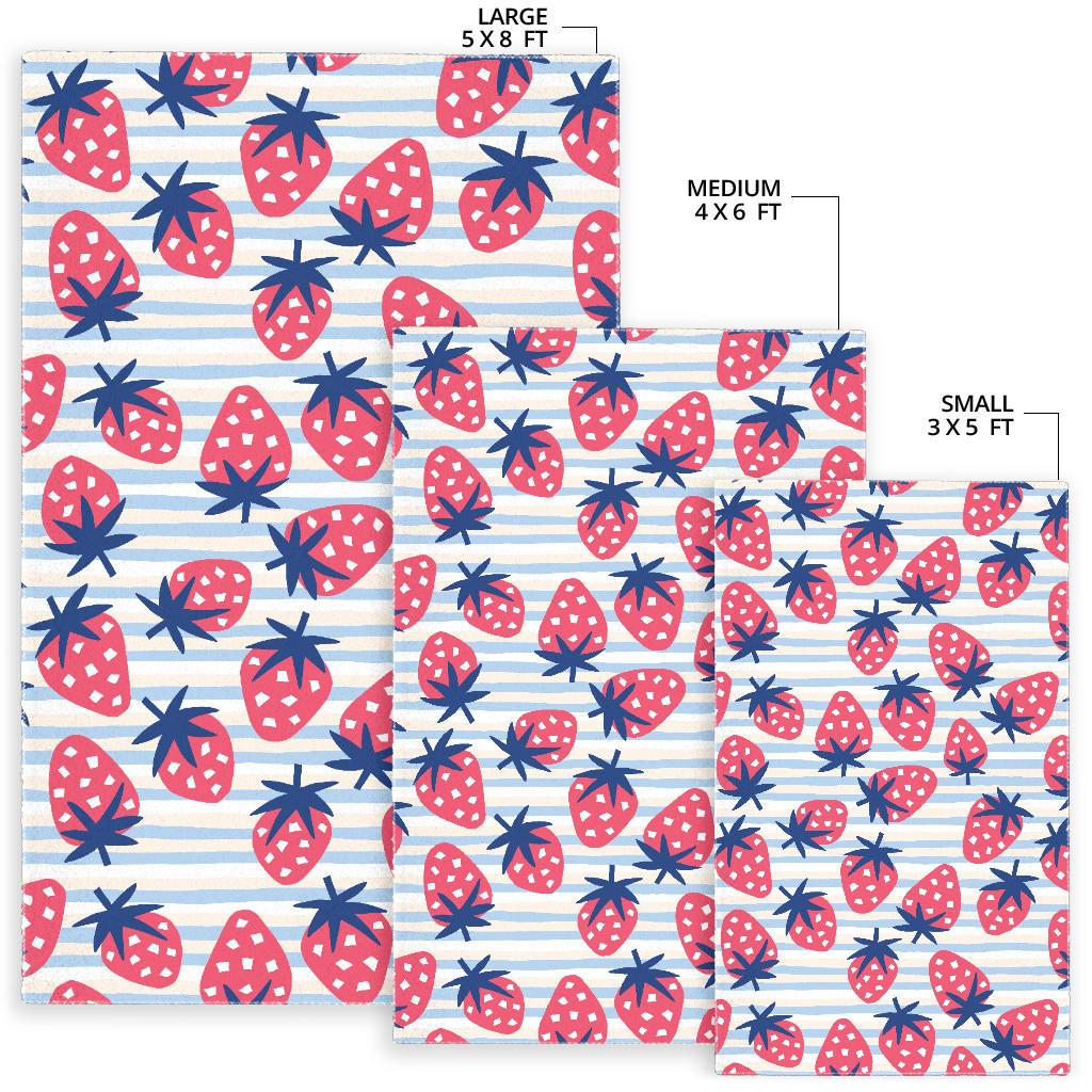 Strawberry pattern blue lines background Area Rug