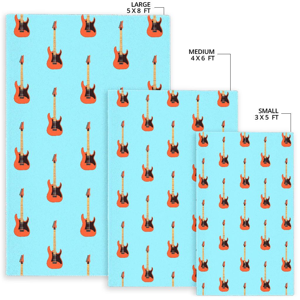 electric guitar pattern light blue background Area Rug