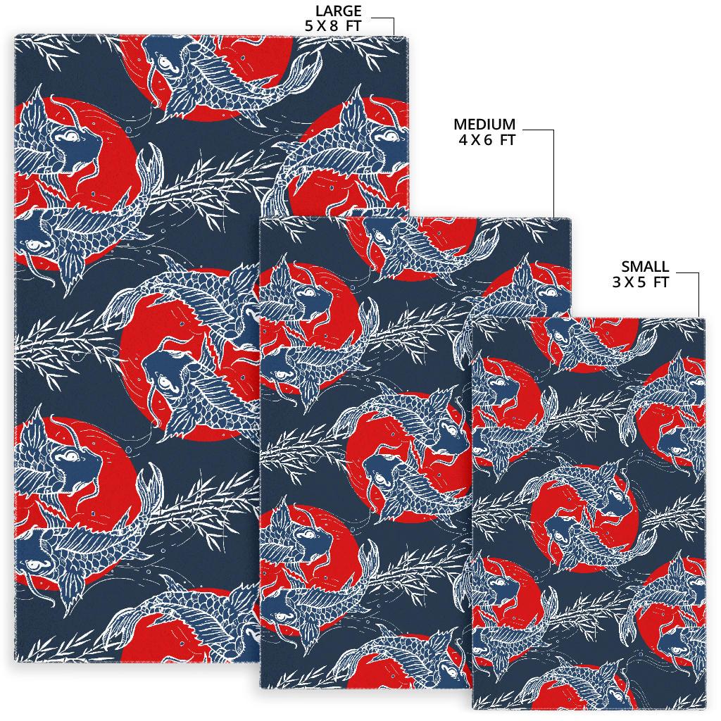Koi Fish Carp Fishs hand drawn japanese art Area Rug