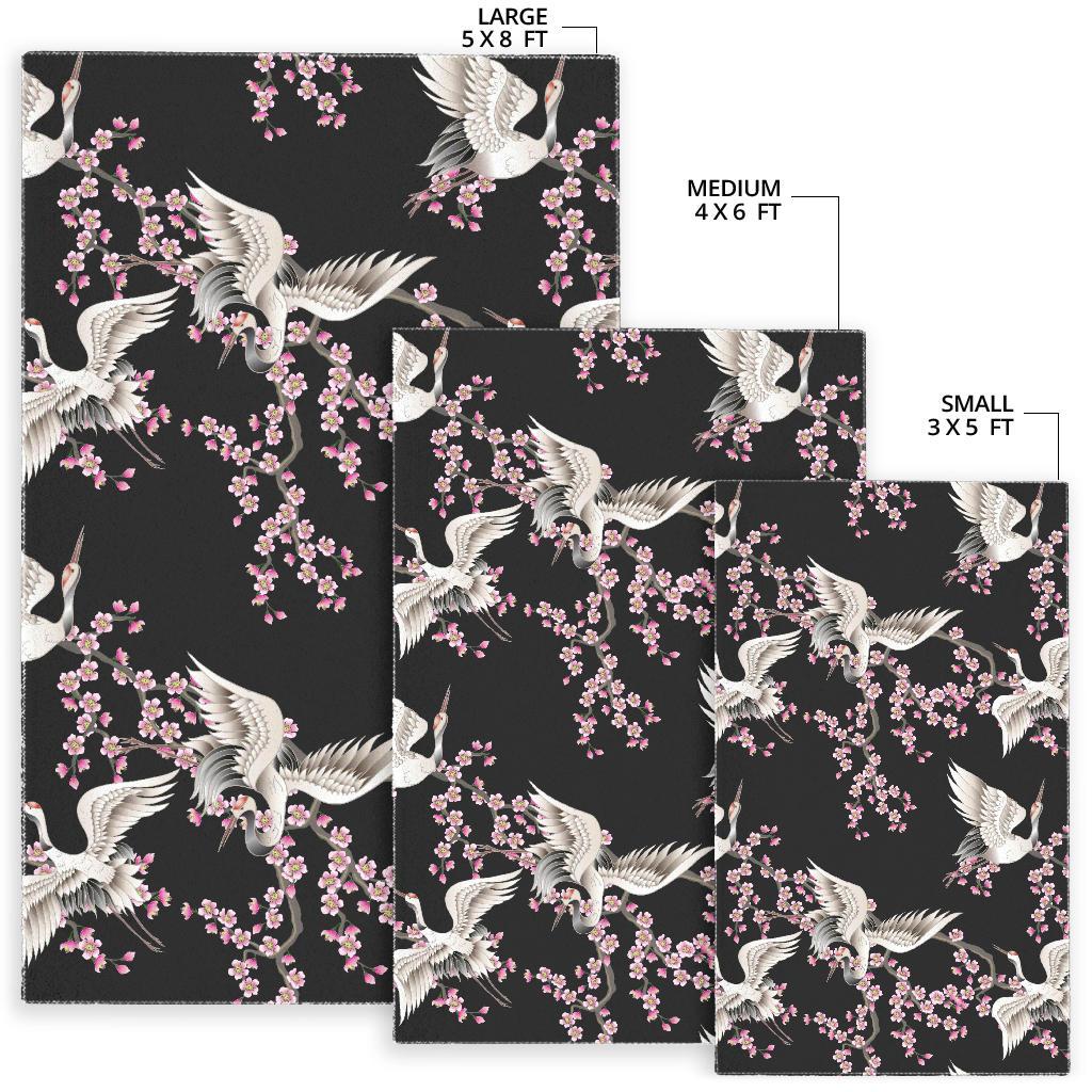 Japanese crane pink sakura pattern Area Rug