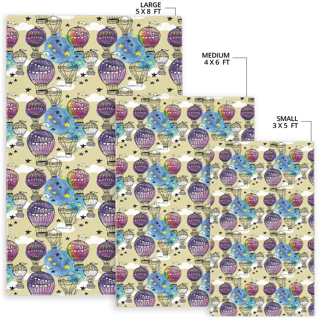 Hot Air Balloon Water Color Pattern Area Rug