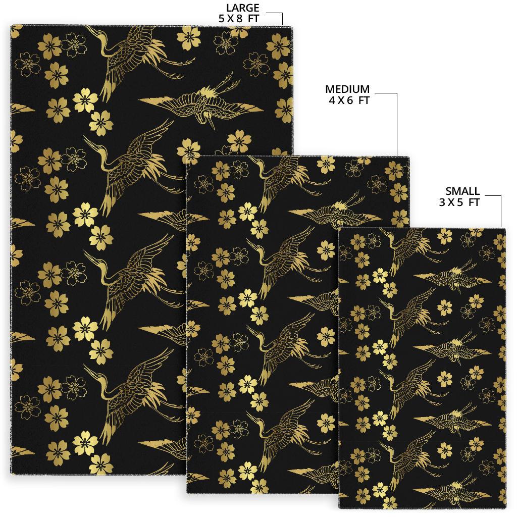 Gold Japanese Theme Pattern Area Rug