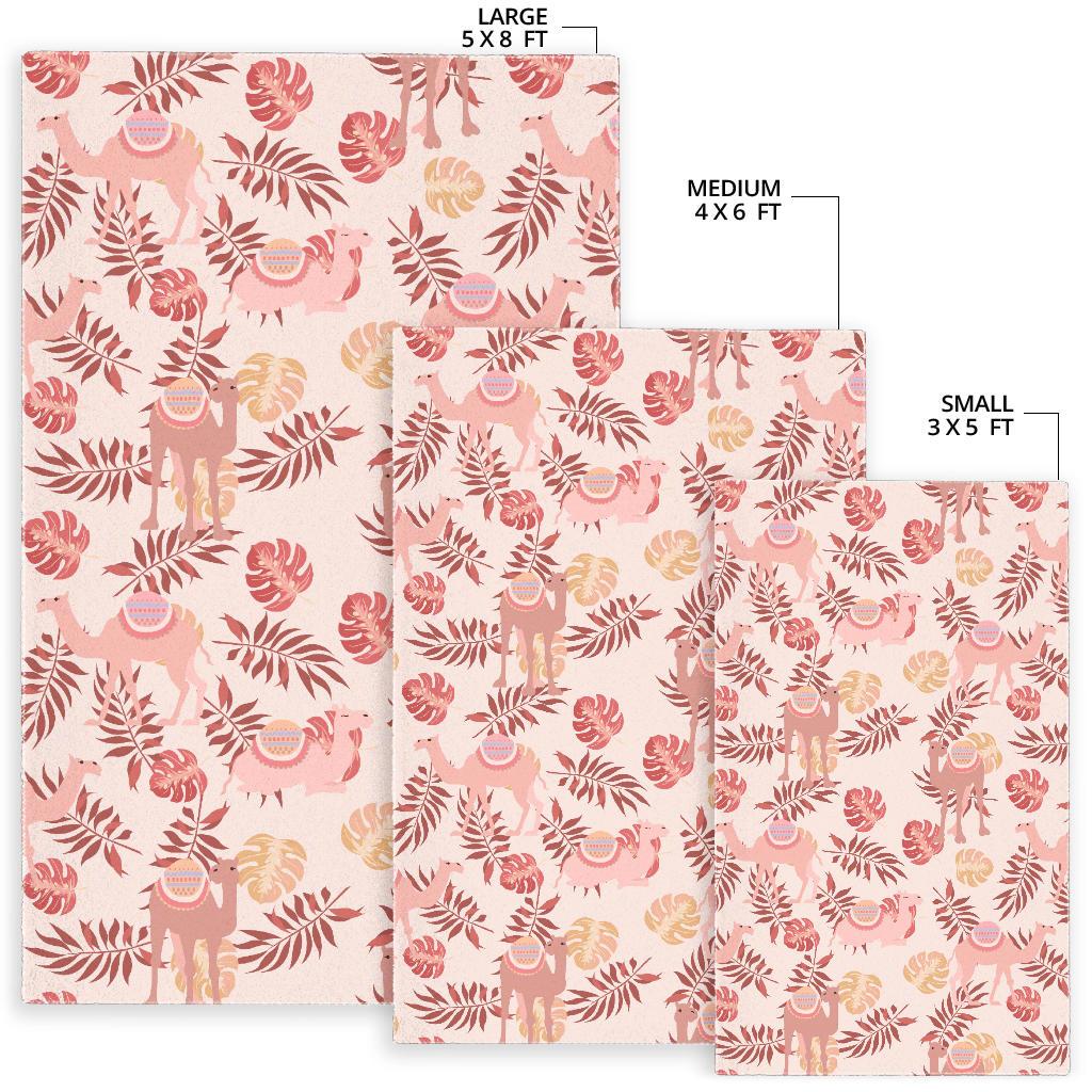 Pink Camel Leaves Pattern Area Rug