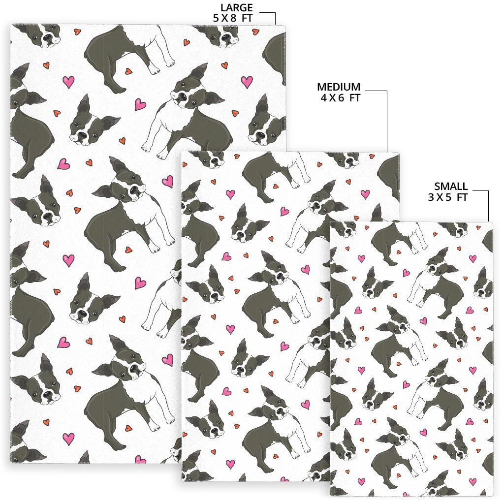 Boston terrier dog hearts vector pattern Area Rug