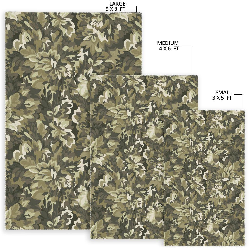 Green Camo Camouflage Flower Pattern Area Rug