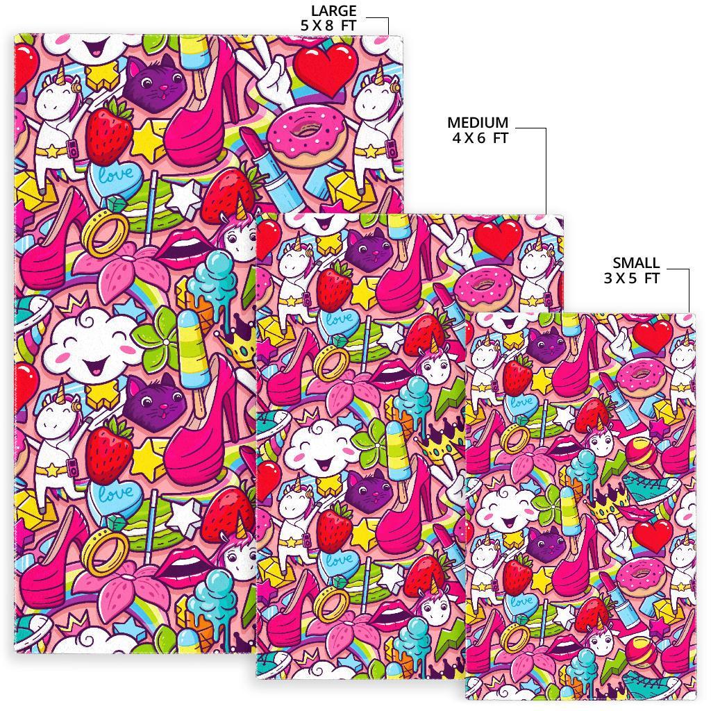 Girly Unicorn Cartoon Pattern Print Area Rug