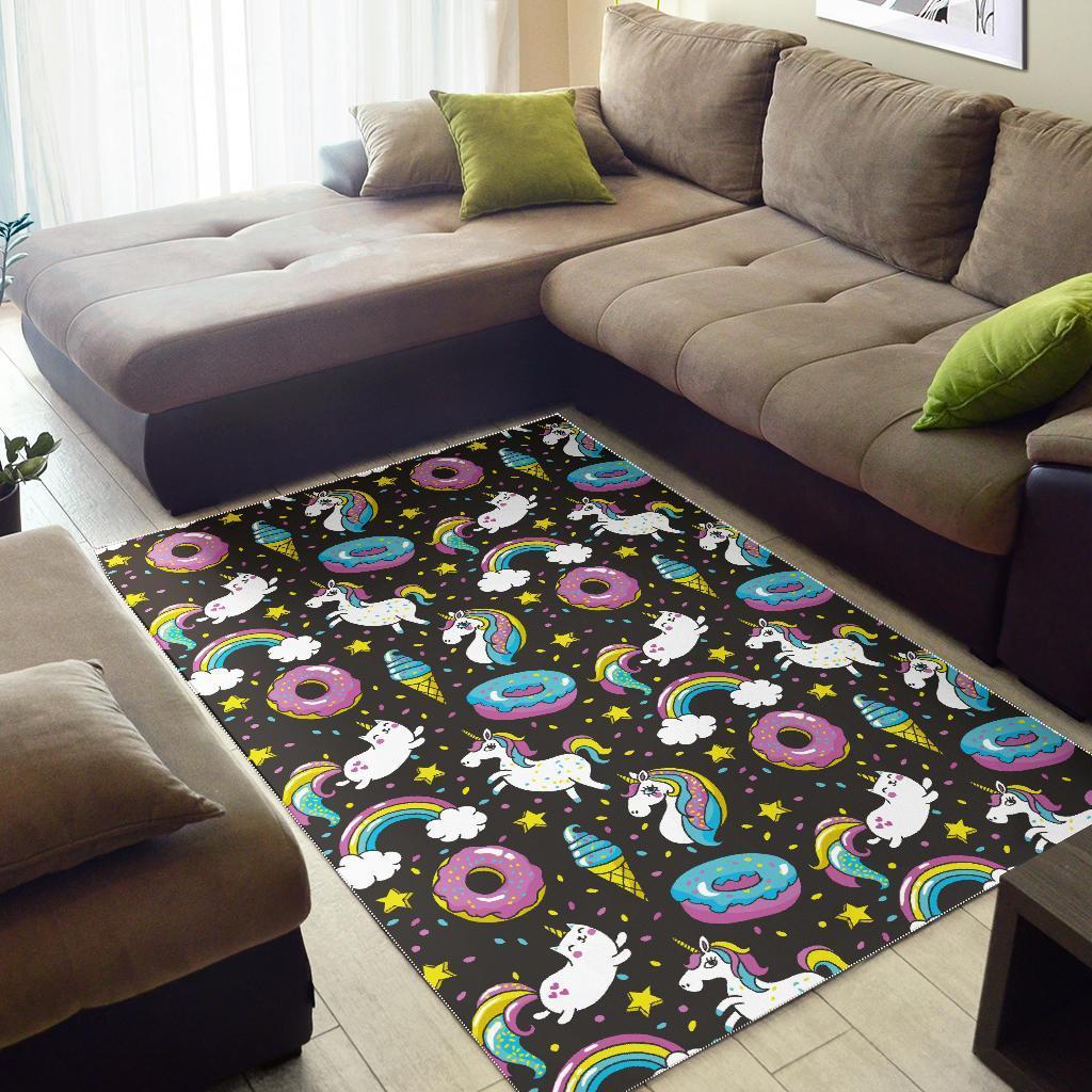 Girly Unicorn Donut Pattern Print Area Rug