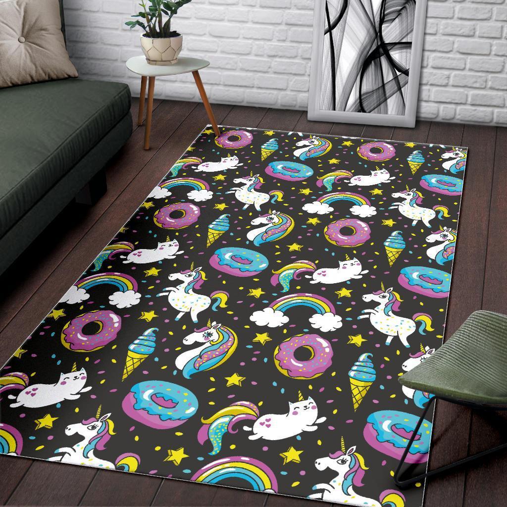Girly Unicorn Donut Pattern Print Area Rug