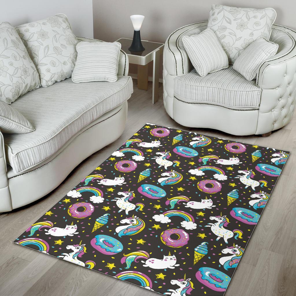 Girly Unicorn Donut Pattern Print Area Rug