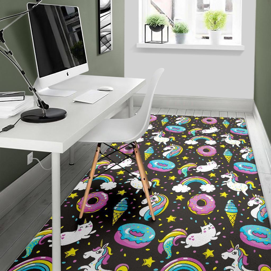 Girly Unicorn Donut Pattern Print Area Rug