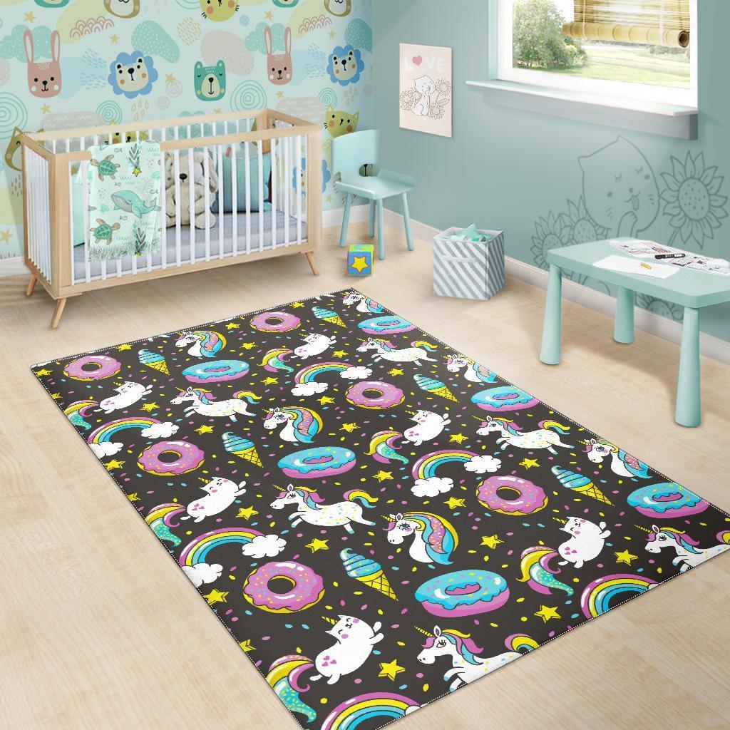 Girly Unicorn Donut Pattern Print Area Rug