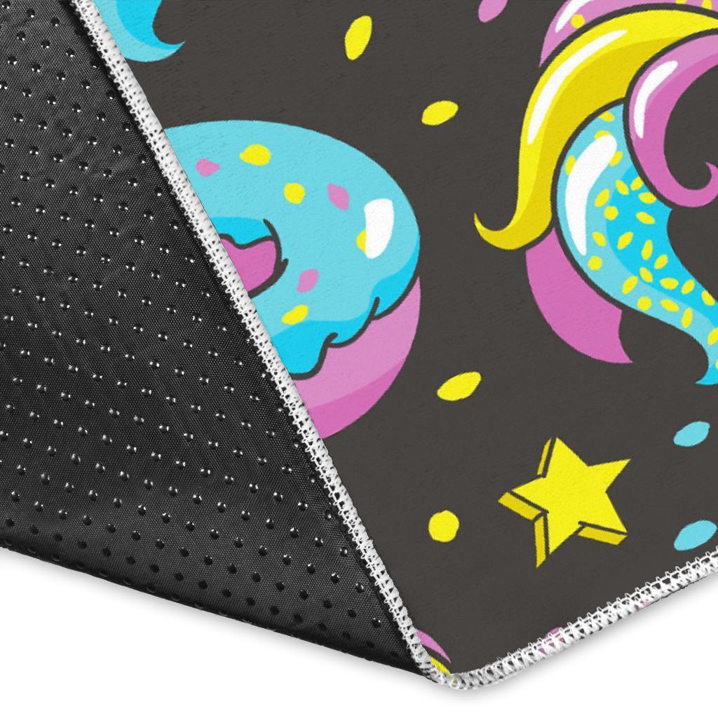 Girly Unicorn Donut Pattern Print Area Rug