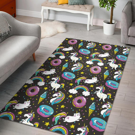 Girly Unicorn Donut Pattern Print Area Rug