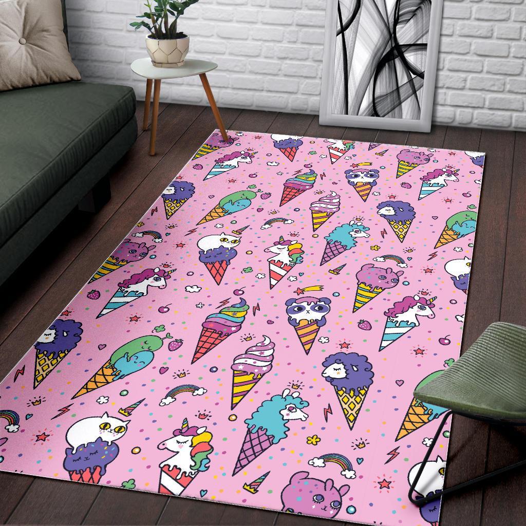Girly Unicorn Ice Cream Pattern Print Area Rug