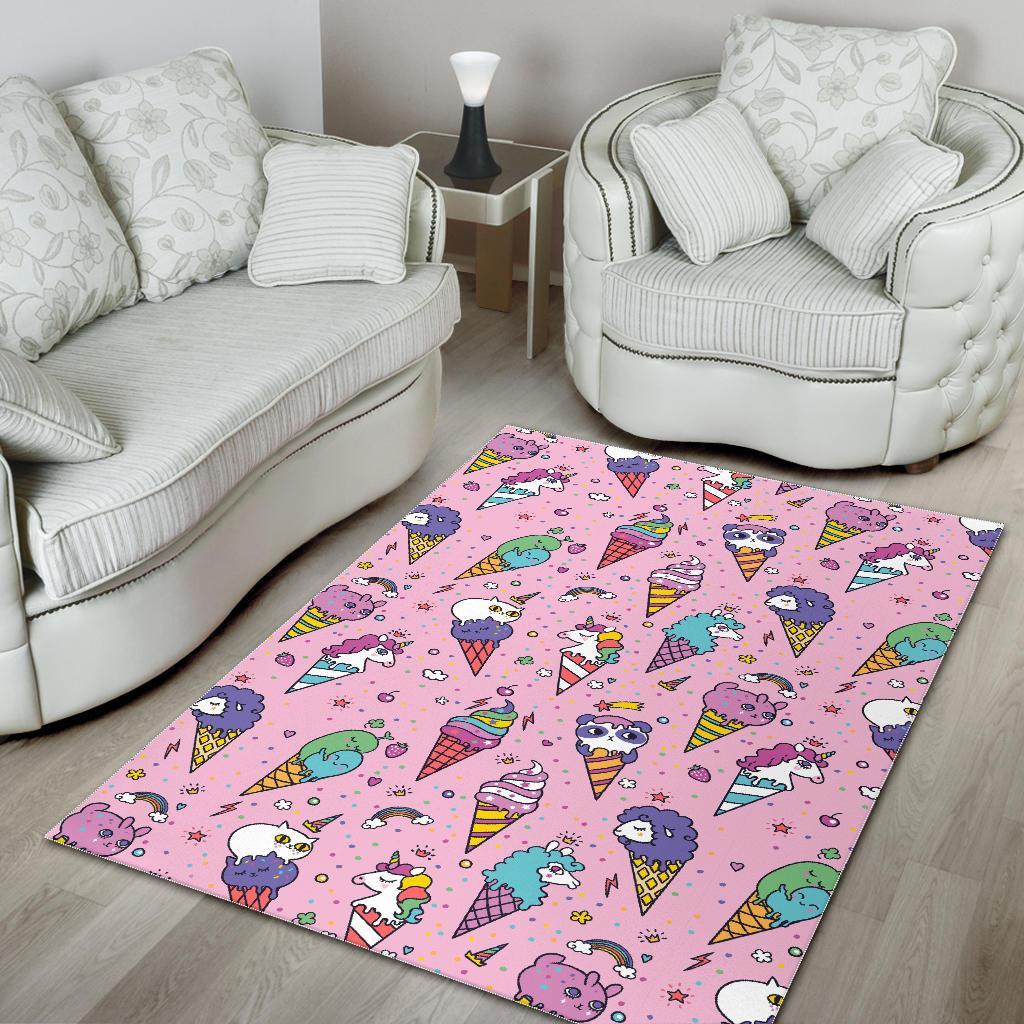 Girly Unicorn Ice Cream Pattern Print Area Rug