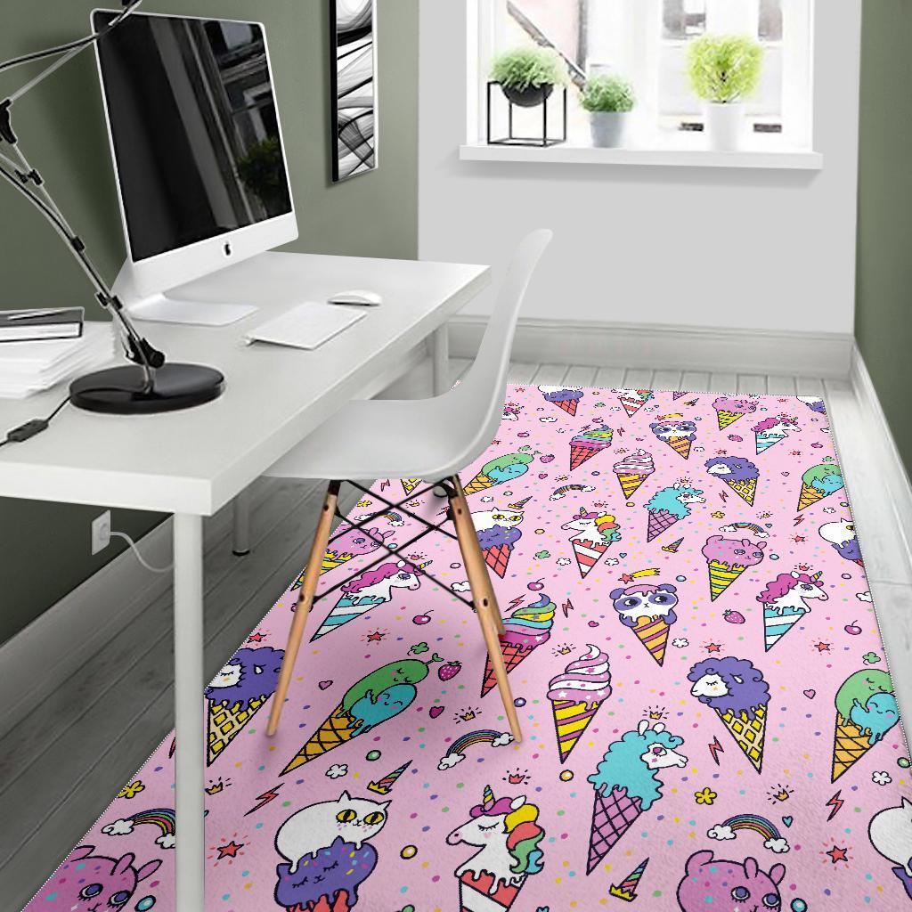 Girly Unicorn Ice Cream Pattern Print Area Rug