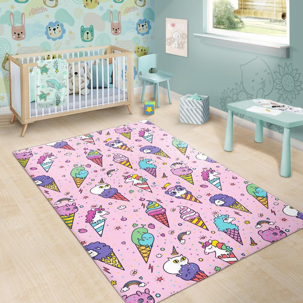 Girly Unicorn Ice Cream Pattern Print Area Rug