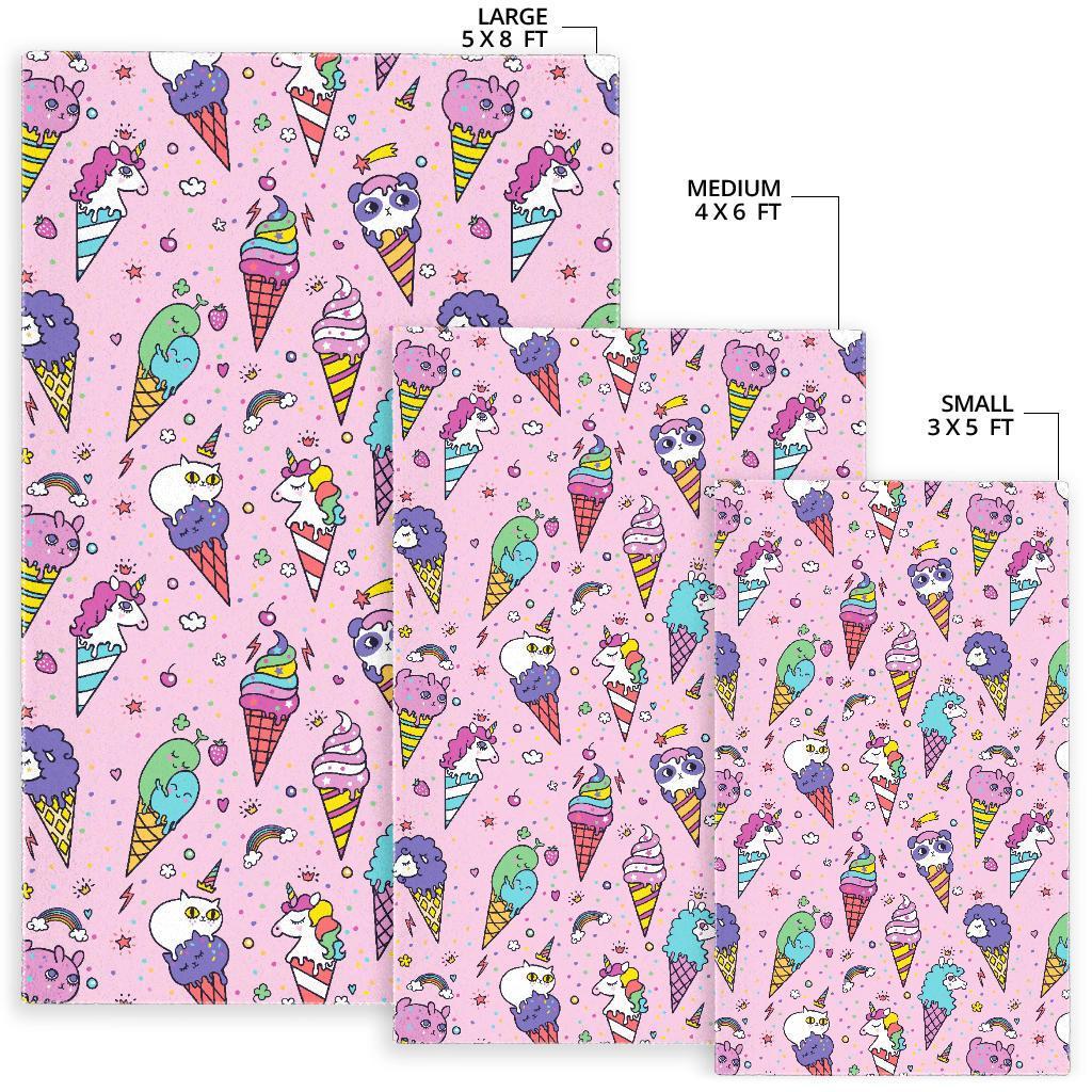 Girly Unicorn Ice Cream Pattern Print Area Rug