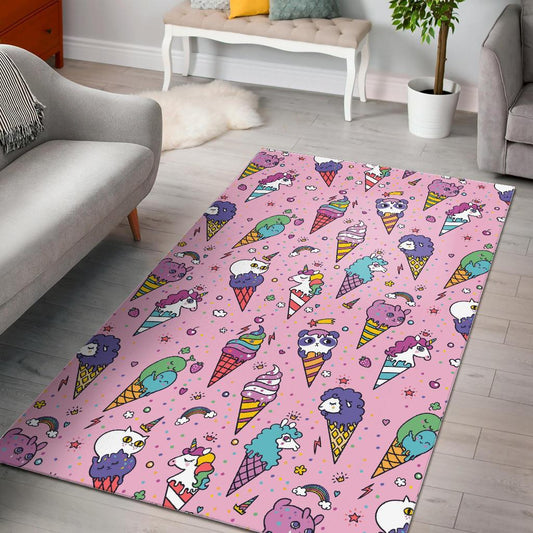 Girly Unicorn Ice Cream Pattern Print Area Rug