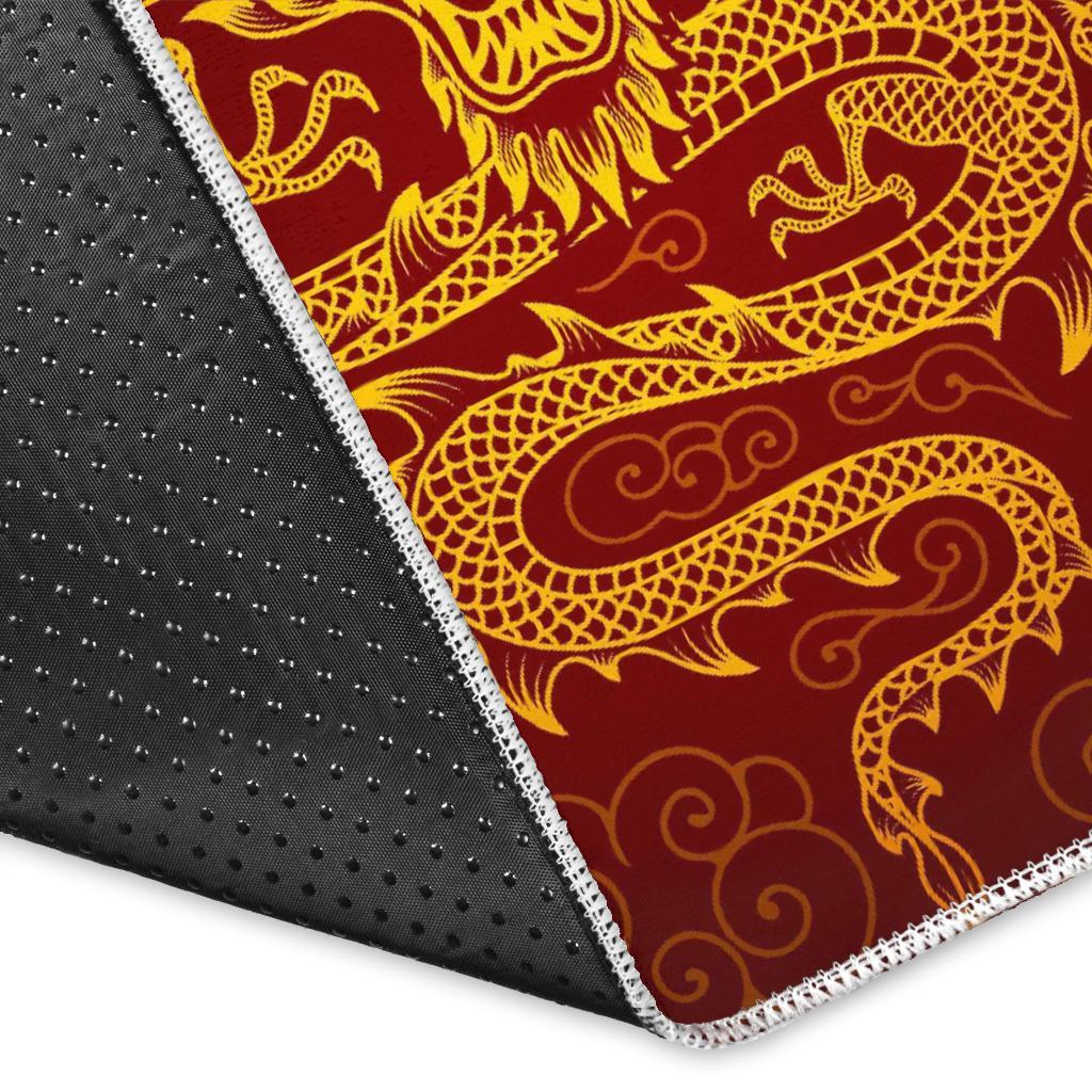Gold Chinese Dragon Pattern Print Area Rug