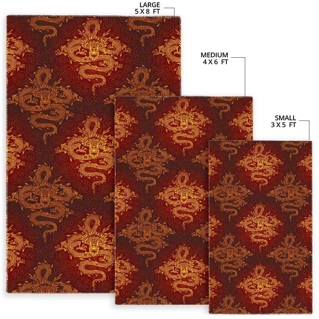 Gold Chinese Dragon Pattern Print Area Rug